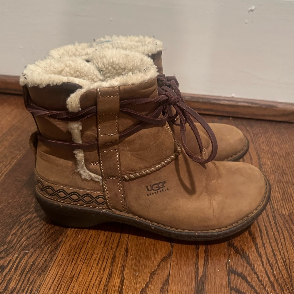 UGG Women’s Suede Fur-Lined Lace-Up Moccasin-style boots 8